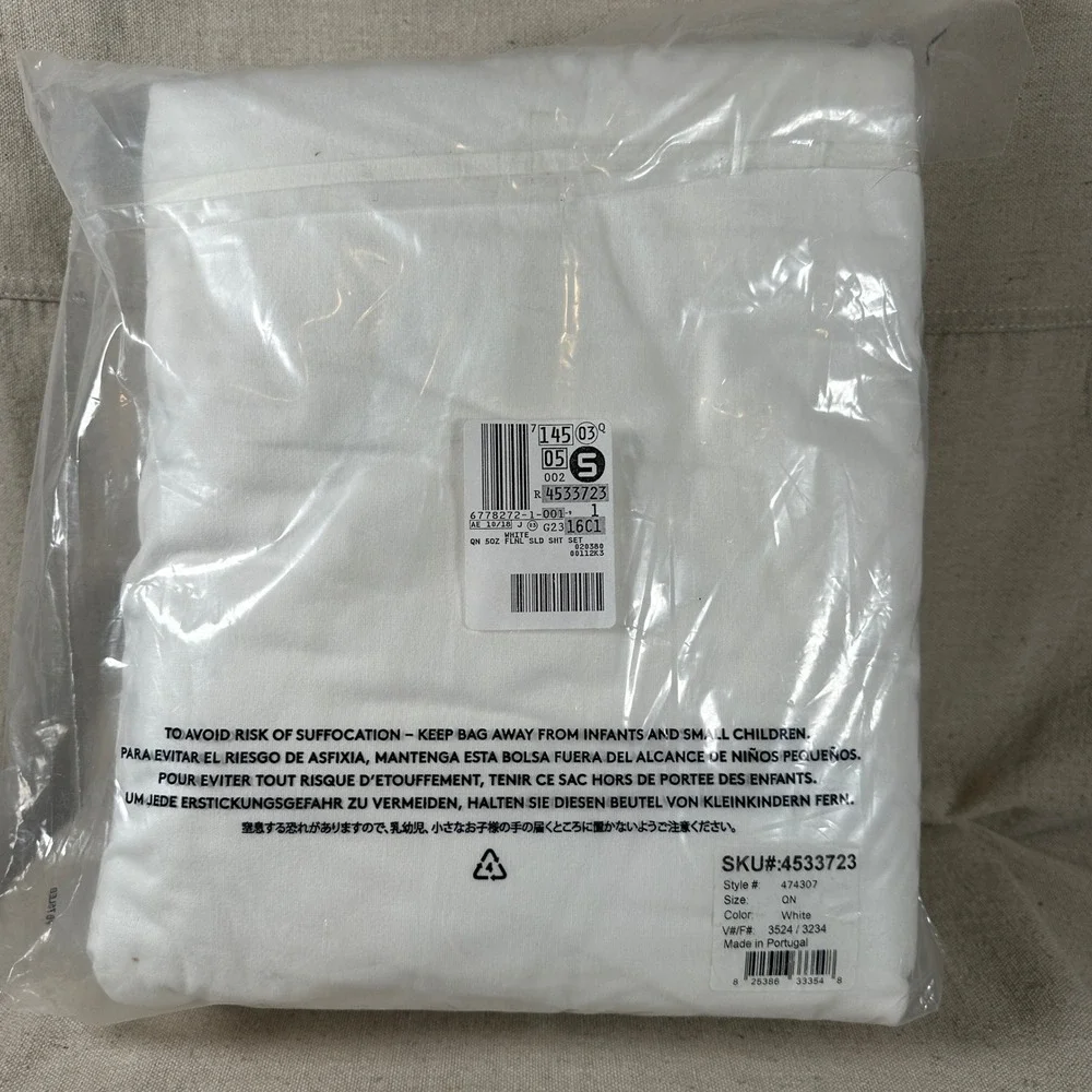 Lands End White Queen 5oz Flannel Solid Sheet Set 474307 Portugal Cotton